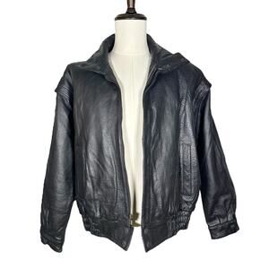 Rodeo Drive | Men | Heavy Duty Black Genuine Leather Bomber Jacket | Size 44